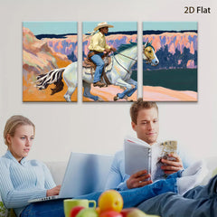 2D flat 1pc Western Cowboy Riding Horse Canvas Wall Art Farmhouse Decor Living Room Bedroom Gallery Wrapped Prints Modern Art Home Decor