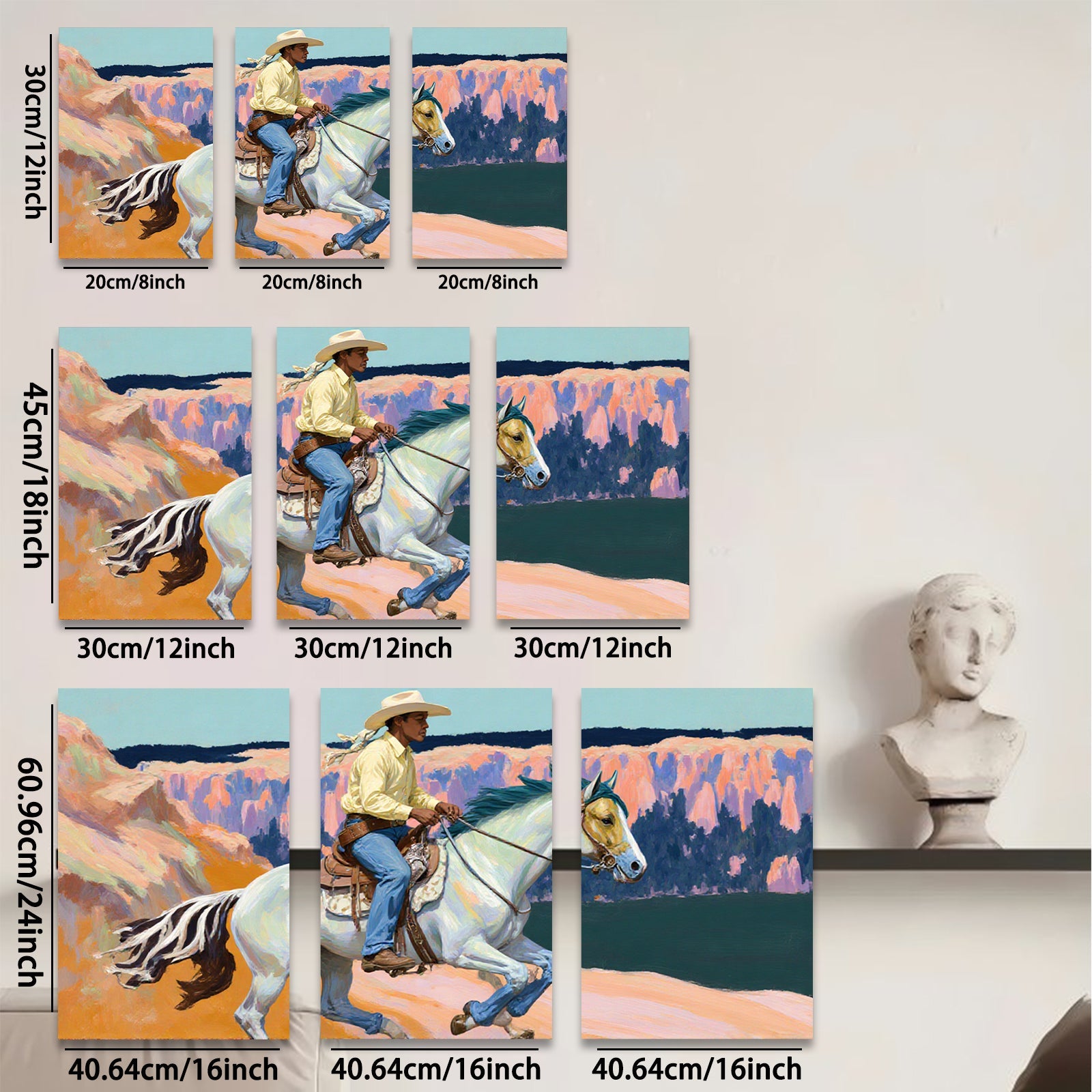 2D flat 1pc Western Cowboy Riding Horse Canvas Wall Art Farmhouse Decor Living Room Bedroom Gallery Wrapped Prints Modern Art Home Decor