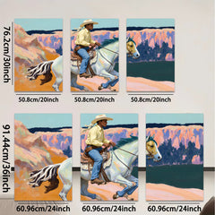 2D flat 1pc Western Cowboy Riding Horse Canvas Wall Art Farmhouse Decor Living Room Bedroom Gallery Wrapped Prints Modern Art Home Decor