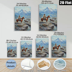 2D flat 1pc Western Cowboy Riding Horses Mountain Landscape Wall Art Decor for Living Room Bedroom Home Office Gallery Wrapped Canvas Prints Modern Farmhouse Rustic Style