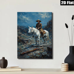 2D flat 1pc Western Cowboy Riding White Horse Canvas Wall Art for Living Room Bedroom Home Decor Farmhouse Style Gallery Wrapped Prints Ready to Hang