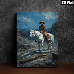 2D flat 1pc Western Cowboy Riding White Horse Canvas Wall Art for Living Room Bedroom Home Decor Farmhouse Style Gallery Wrapped Prints Ready to Hang