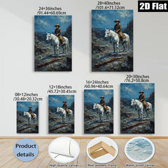 2D flat 1pc Western Cowboy Riding White Horse Canvas Wall Art for Living Room Bedroom Home Decor Farmhouse Style Gallery Wrapped Prints Ready to Hang