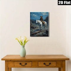 2D flat 1pc Western Cowboy Riding White Horse Canvas Wall Art for Living Room Bedroom Home Decor Farmhouse Style Gallery Wrapped Prints Ready to Hang