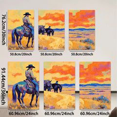 2D flat 1pc Western Cowboys Ride Horses Through Golden Plains Farmhouse Wall Art Decor Living Room Bedroom Modern Canvas Prints Framed Large Size