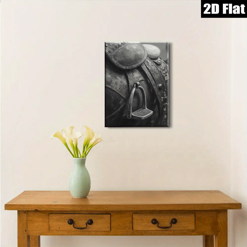 2D flat 1pc Western Horse Tack Saddle Detail Farmhouse Wall Art Rustic Home Decor Living Room Bedroom Gallery Wrapped Canvas Print
