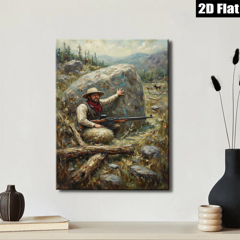 2D flat 1pc Western Hunter Signaling Mountain Landscape Wall Art Decor for Living Room Bedroom Gallery Wrapped Canvas Prints Modern Farmhouse Rustic Home Décor