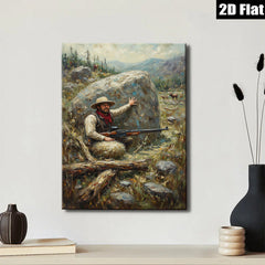 2D flat 1pc Western Hunter Signaling Mountain Landscape Wall Art Decor for Living Room Bedroom Gallery Wrapped Canvas Prints Modern Farmhouse Rustic Home Décor