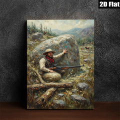 2D flat 1pc Western Hunter Signaling Mountain Landscape Wall Art Decor for Living Room Bedroom Gallery Wrapped Canvas Prints Modern Farmhouse Rustic Home Décor