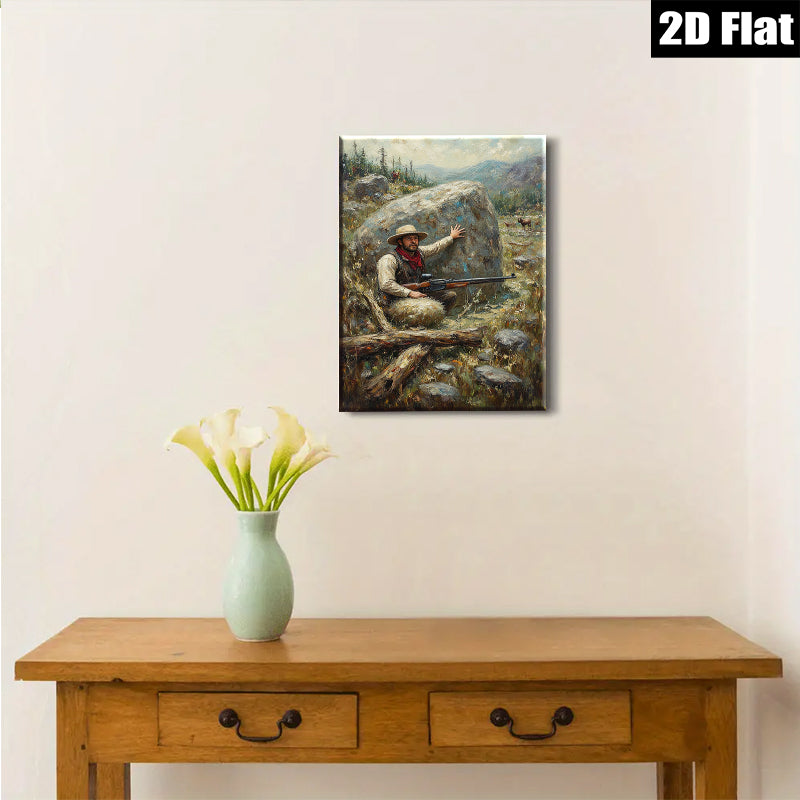 2D flat 1pc Western Hunter Signaling Mountain Landscape Wall Art Decor for Living Room Bedroom Gallery Wrapped Canvas Prints Modern Farmhouse Rustic Home Décor