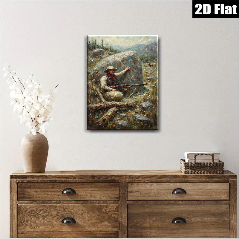 2D flat 1pc Western Hunter Signaling Mountain Landscape Wall Art Decor for Living Room Bedroom Gallery Wrapped Canvas Prints Modern Farmhouse Rustic Home Décor