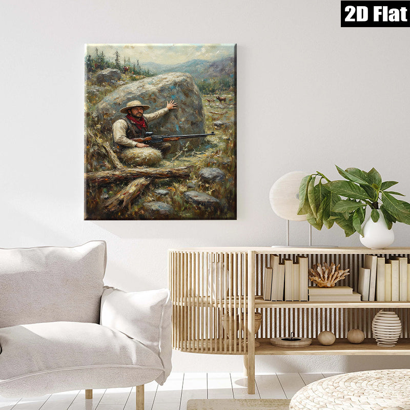 2D flat 1pc Western Hunter Signaling Mountain Landscape Wall Art Decor for Living Room Bedroom Gallery Wrapped Canvas Prints Modern Farmhouse Rustic Home Décor