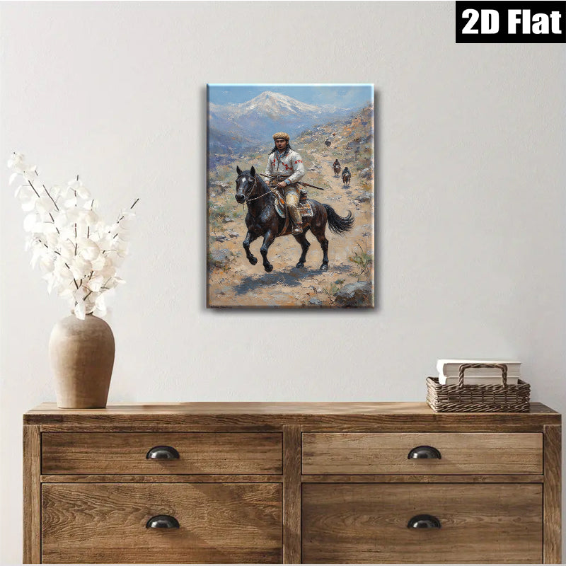 2D flat 1pc Western Plains Indian Horseback Riders Scenic Landscape Wall Art Decor for Living Room Bedroom Office Modern Farmhouse Chic