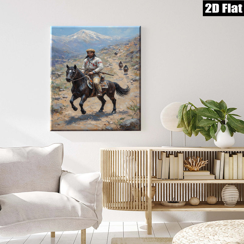 2D flat 1pc Western Plains Indian Horseback Riders Scenic Landscape Wall Art Decor for Living Room Bedroom Office Modern Farmhouse Chic