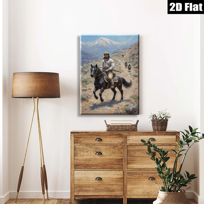 2D flat 1pc Western Plains Indian Horseback Riders Scenic Landscape Wall Art Decor for Living Room Bedroom Office Modern Farmhouse Chic