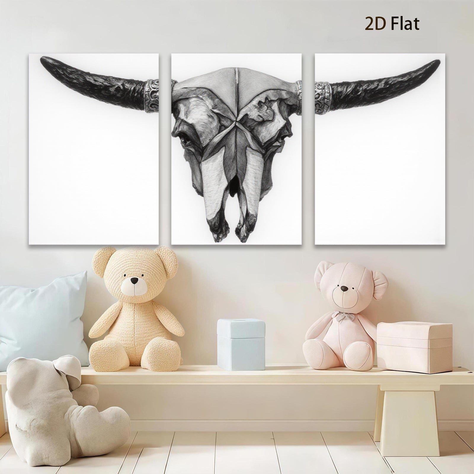 2D flat 1pc Western Skull Artwork Rustic Farmhouse Wall Decor Living Room Bedroom Gallery Wrapped Canvas Prints Modern Minimalist Home Decorations
