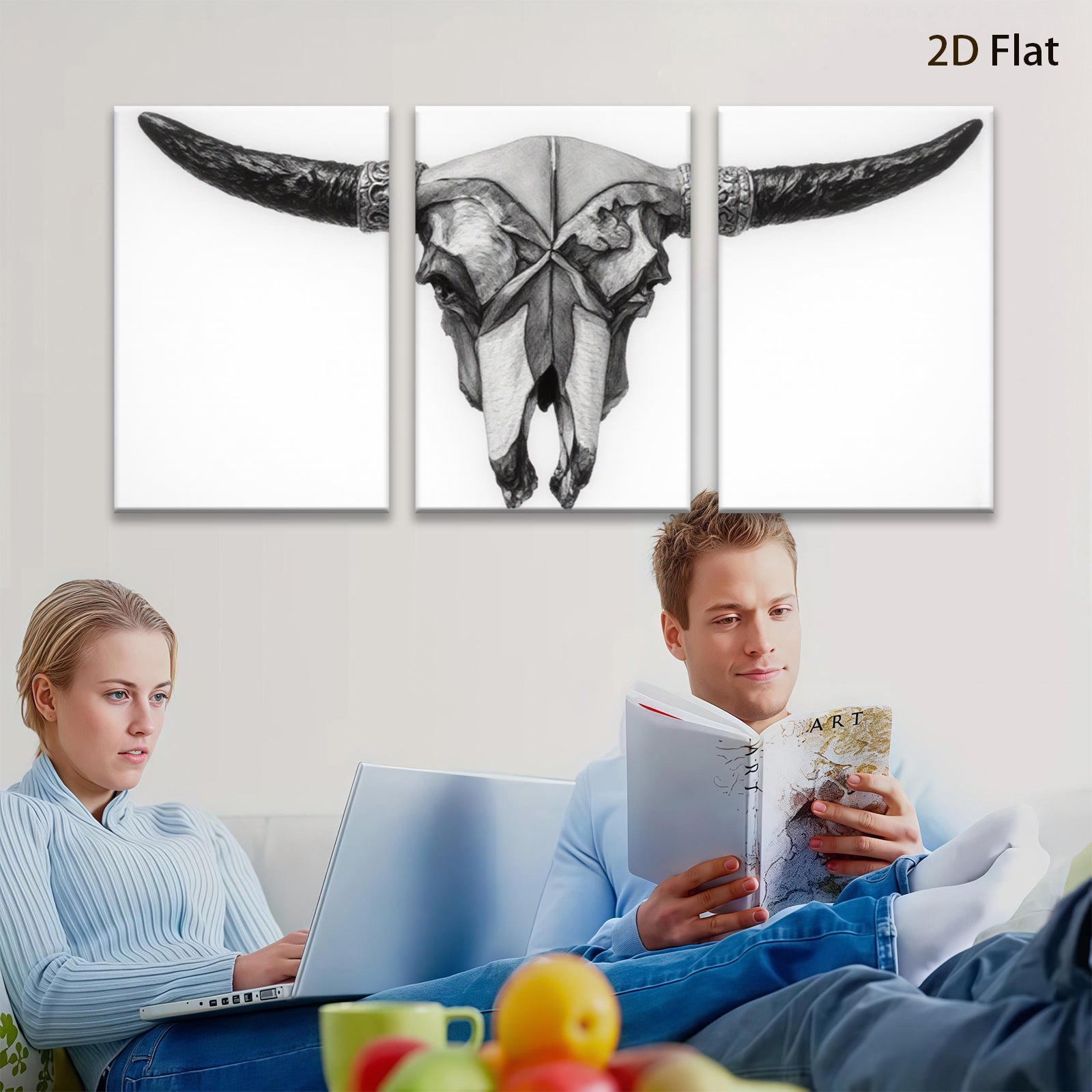 2D flat 1pc Western Skull Artwork Rustic Farmhouse Wall Decor Living Room Bedroom Gallery Wrapped Canvas Prints Modern Minimalist Home Decorations