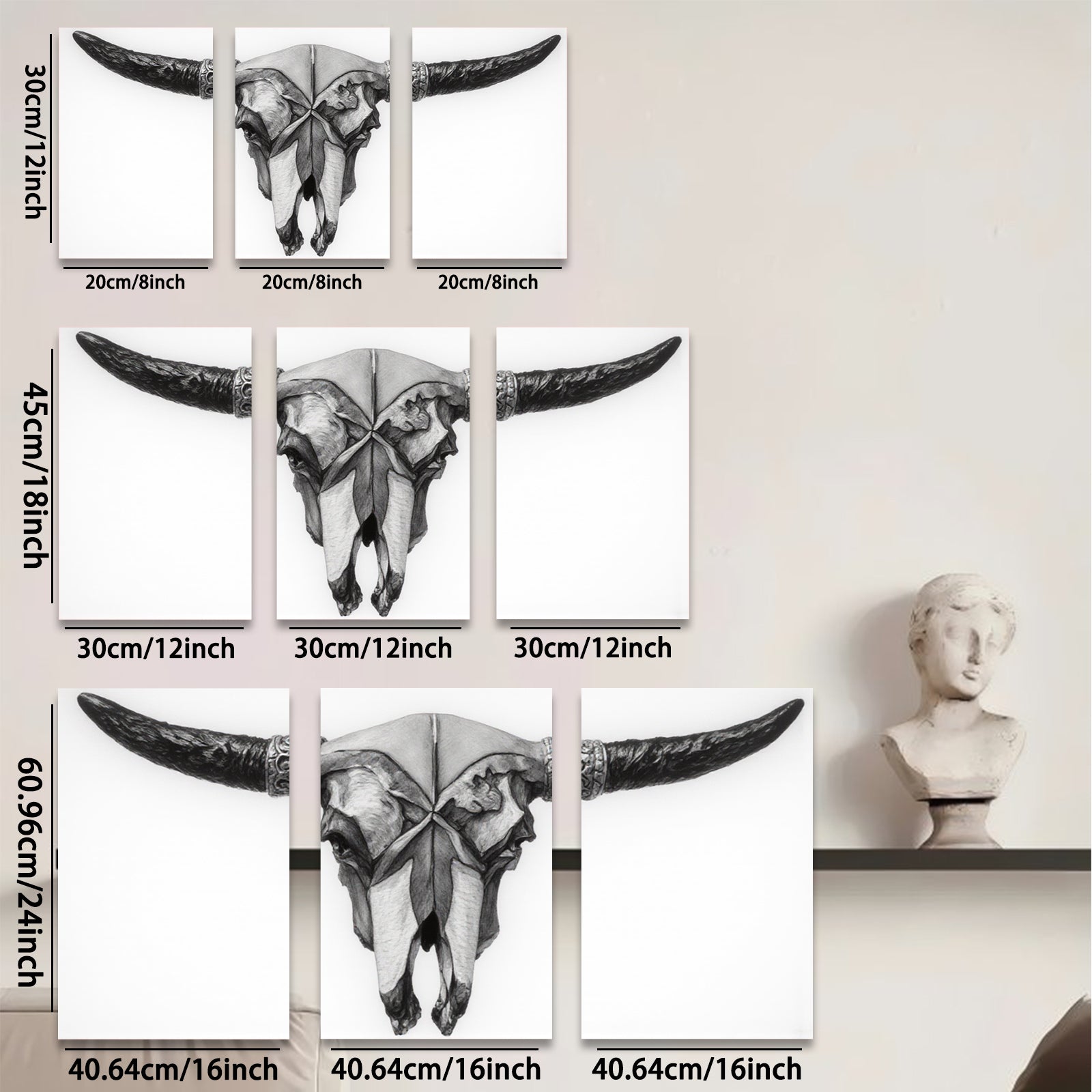 2D flat 1pc Western Skull Artwork Rustic Farmhouse Wall Decor Living Room Bedroom Gallery Wrapped Canvas Prints Modern Minimalist Home Decorations