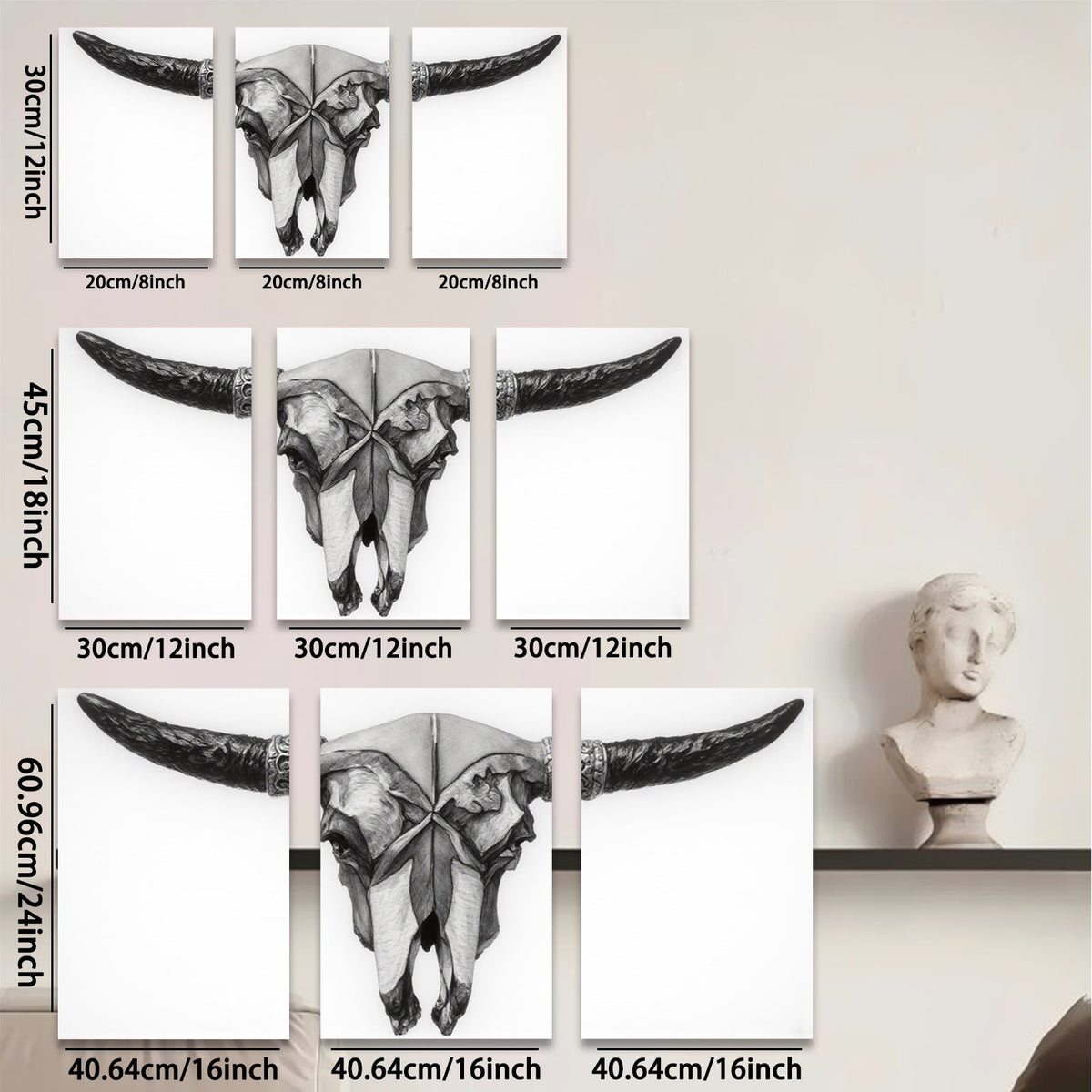 2D flat 1pc Western Skull Artwork Rustic Farmhouse Wall Decor Living Room Bedroom Gallery Wrapped Canvas Prints Modern Minimalist Home Decorations