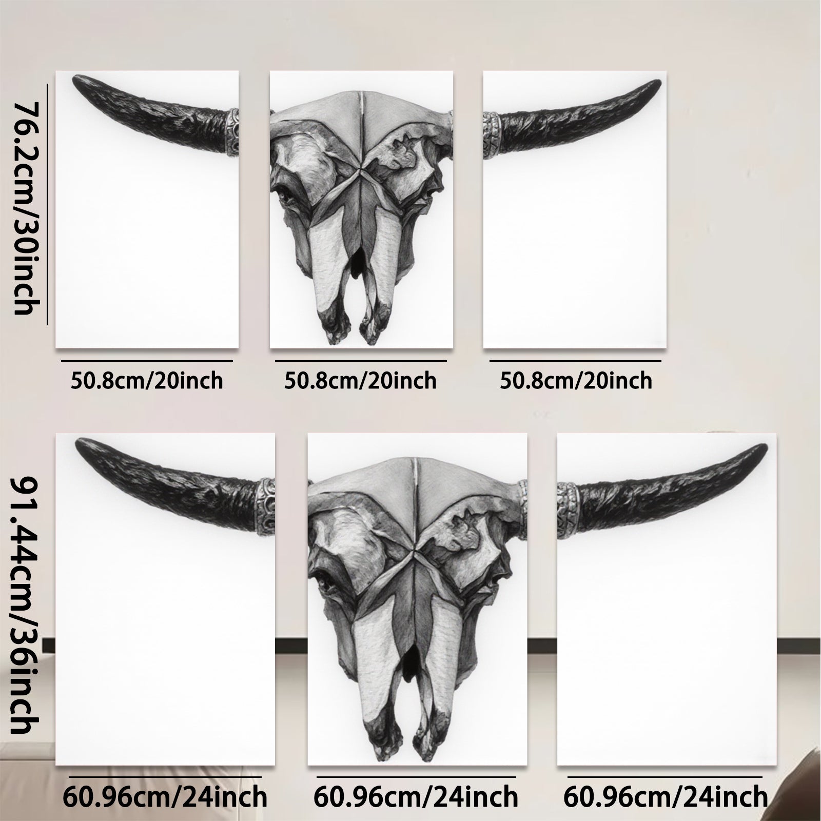 2D flat 1pc Western Skull Artwork Rustic Farmhouse Wall Decor Living Room Bedroom Gallery Wrapped Canvas Prints Modern Minimalist Home Decorations