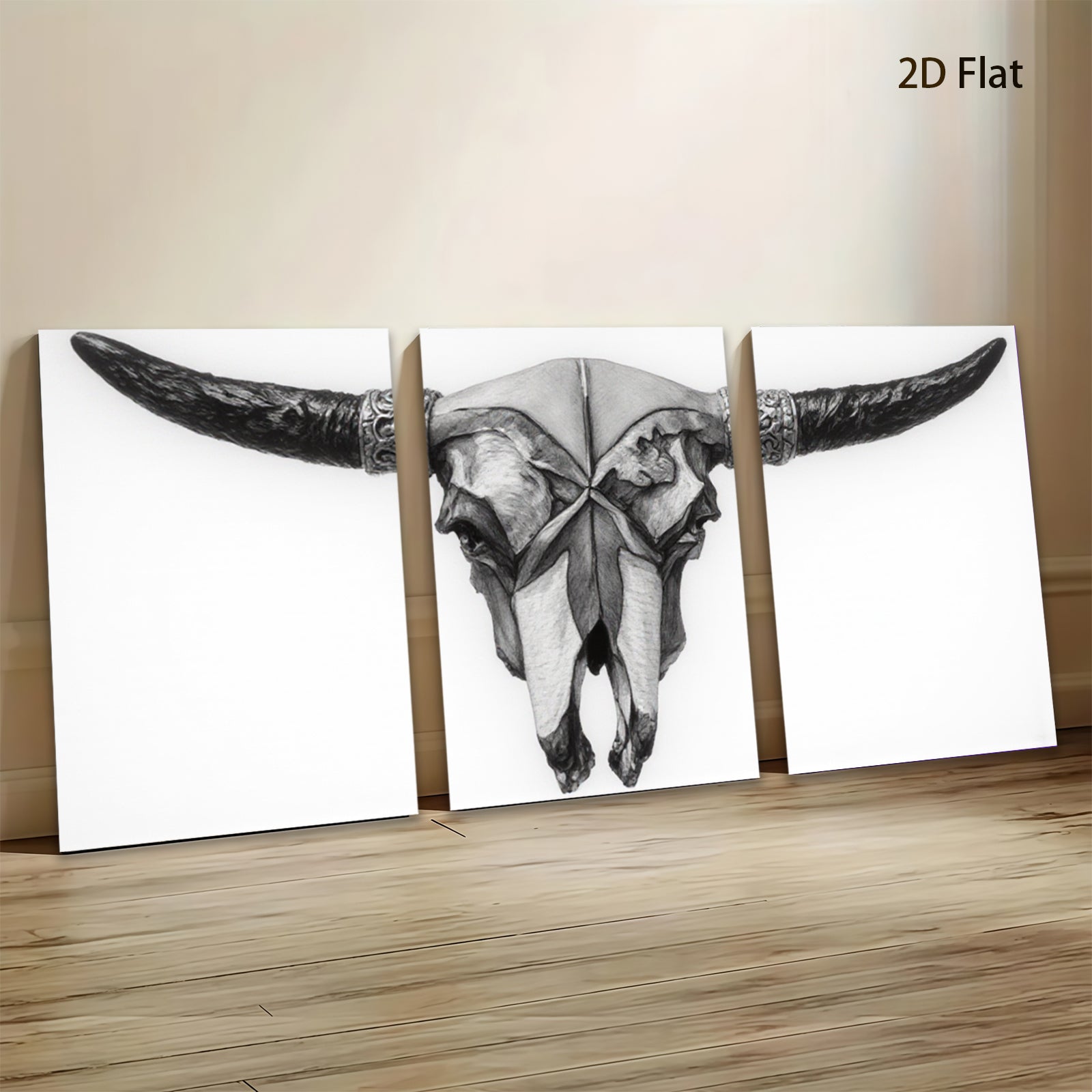 2D flat 1pc Western Skull Artwork Rustic Farmhouse Wall Decor Living Room Bedroom Gallery Wrapped Canvas Prints Modern Minimalist Home Decorations