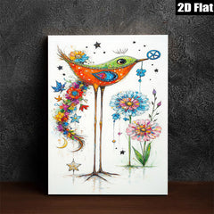 2D flat 1pc Whimsical Bird Floral Wall Art Decor Living Room Bedroom Modern Farmhouse Style Canvas Prints Botanical Artwork Gallery Wrapped Ready To Hang