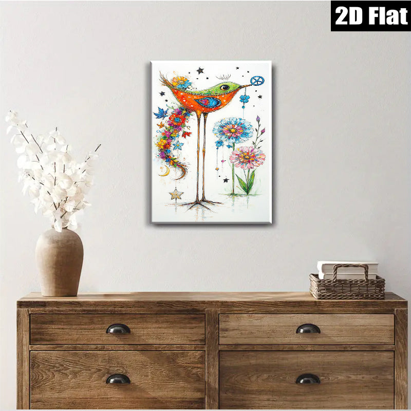 2D flat 1pc Whimsical Bird Floral Wall Art Decor Living Room Bedroom Modern Farmhouse Style Canvas Prints Botanical Artwork Gallery Wrapped Ready To Hang
