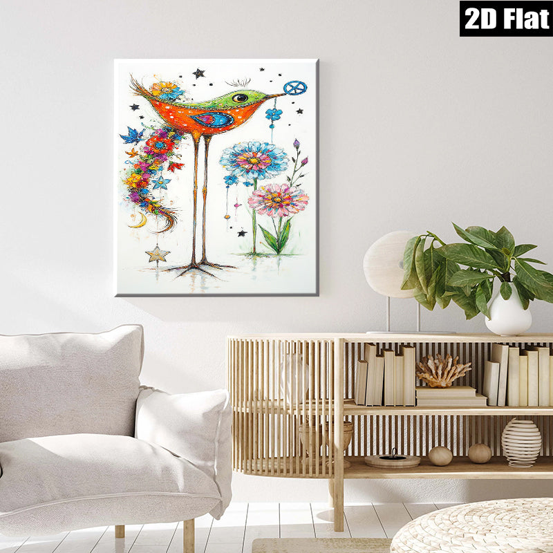 2D flat 1pc Whimsical Bird Floral Wall Art Decor Living Room Bedroom Modern Farmhouse Style Canvas Prints Botanical Artwork Gallery Wrapped Ready To Hang