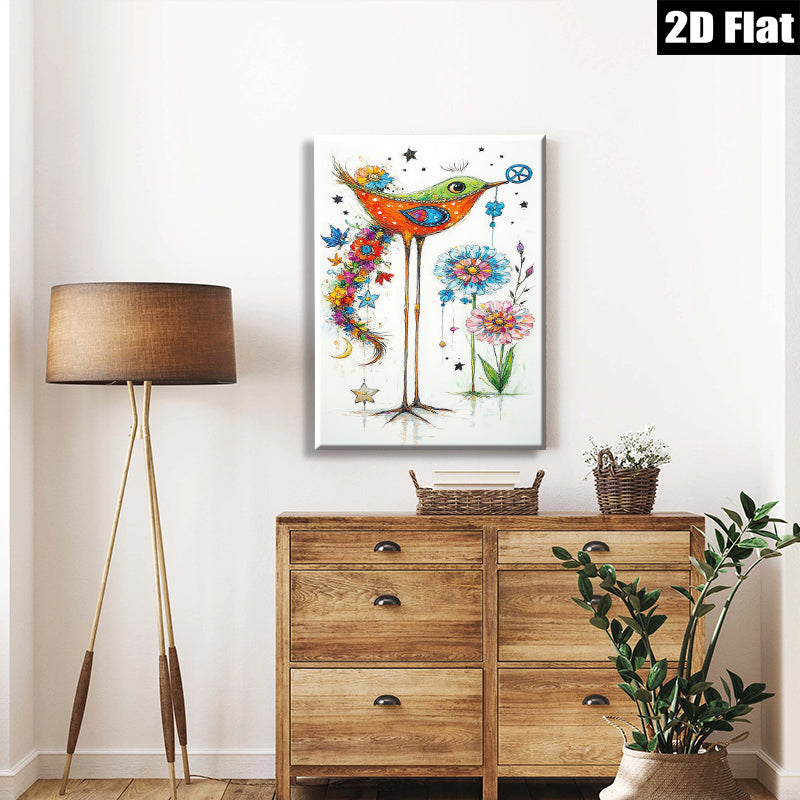 2D flat 1pc Whimsical Bird Floral Wall Art Decor Living Room Bedroom Modern Farmhouse Style Canvas Prints Botanical Artwork Gallery Wrapped Ready To Hang