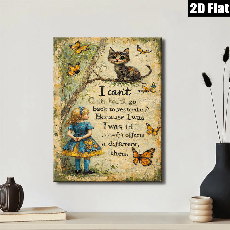 2D flat 1pc Whimsical Cat Butterfly Wall Art Canvas Prints for Living Room Bedroom Decor Farmhouse Style Gallery Wrapped Ready to Hang