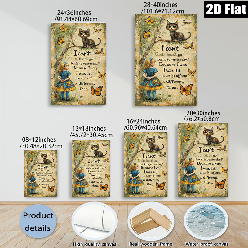 2D flat 1pc Whimsical Cat Butterfly Wall Art Canvas Prints for Living Room Bedroom Decor Farmhouse Style Gallery Wrapped Ready to Hang