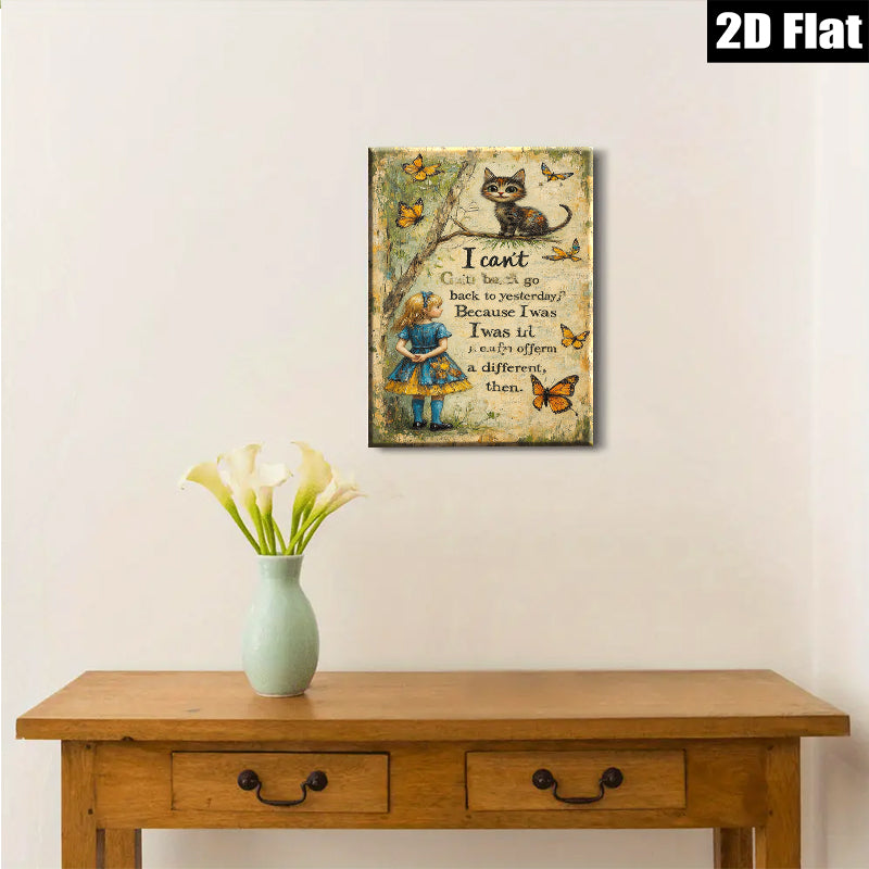 2D flat 1pc Whimsical Cat Butterfly Wall Art Canvas Prints for Living Room Bedroom Decor Farmhouse Style Gallery Wrapped Ready to Hang