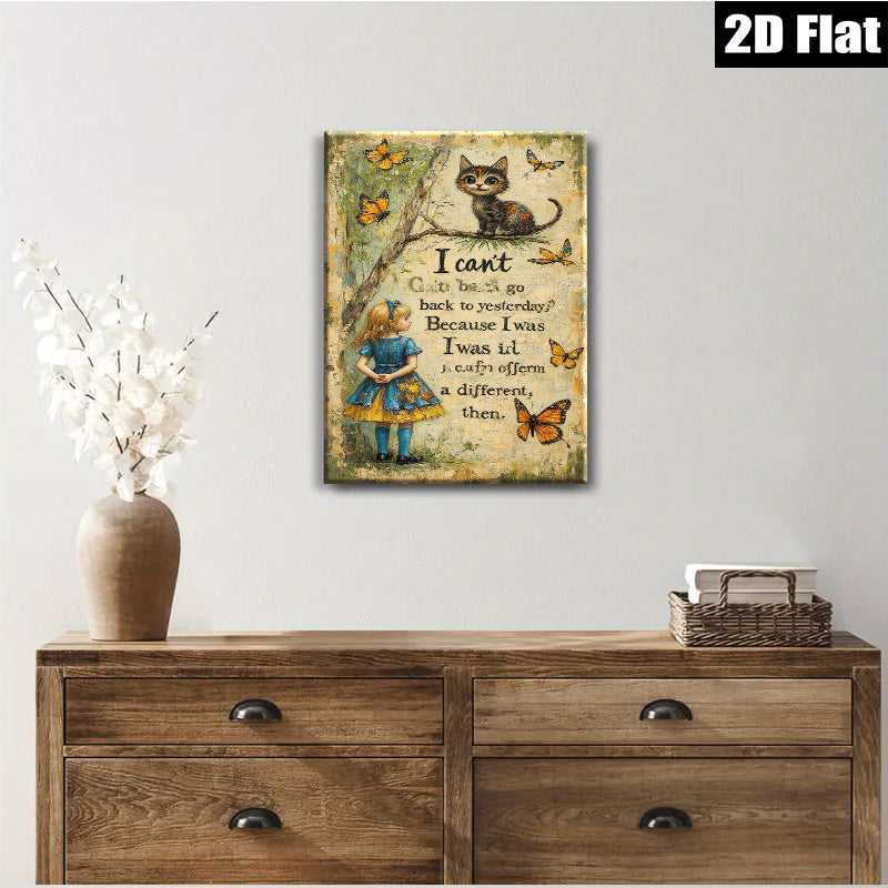 2D flat 1pc Whimsical Cat Butterfly Wall Art Canvas Prints for Living Room Bedroom Decor Farmhouse Style Gallery Wrapped Ready to Hang