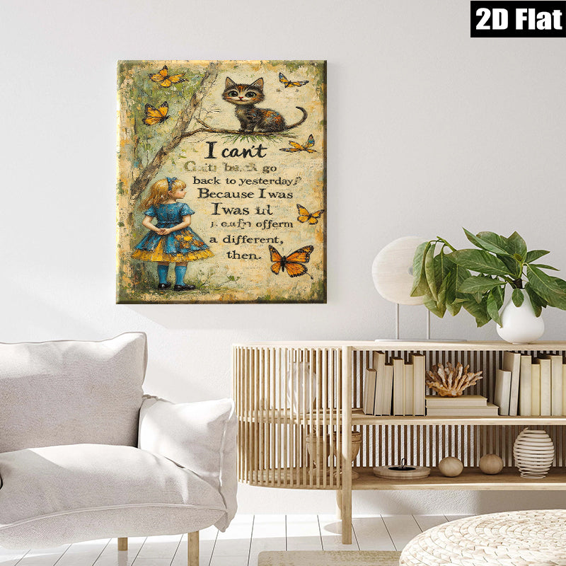 2D flat 1pc Whimsical Cat Butterfly Wall Art Canvas Prints for Living Room Bedroom Decor Farmhouse Style Gallery Wrapped Ready to Hang