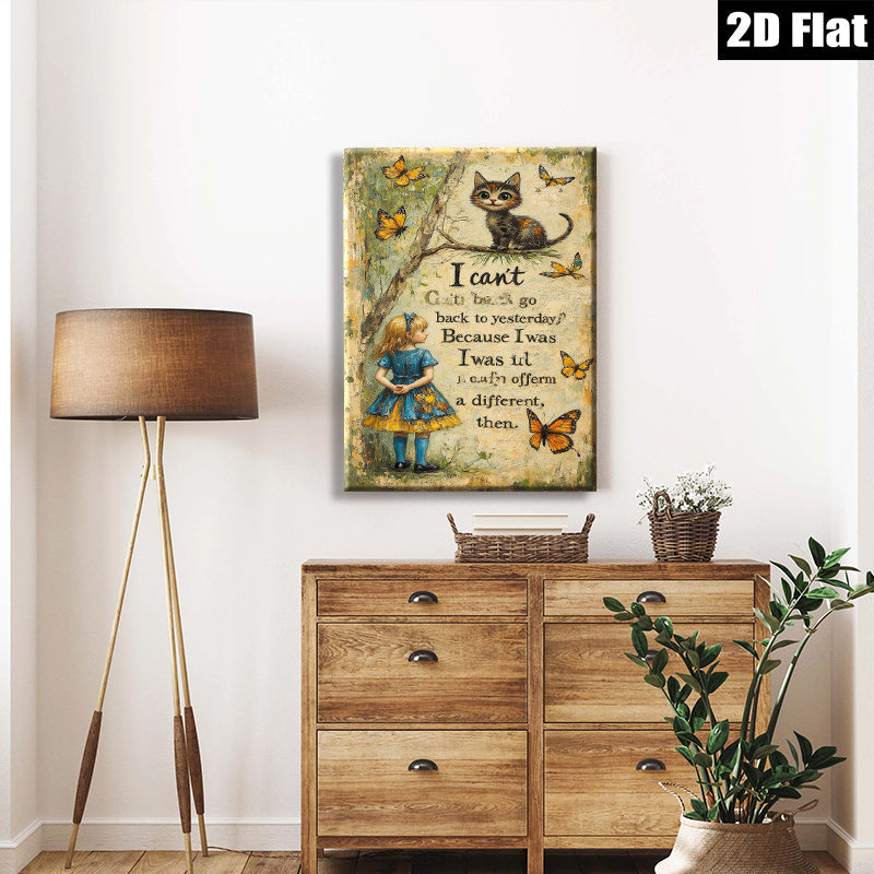 2D flat 1pc Whimsical Cat Butterfly Wall Art Canvas Prints for Living Room Bedroom Decor Farmhouse Style Gallery Wrapped Ready to Hang