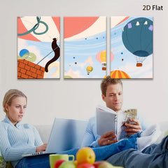 2D flat 1pc Whimsical Cat Hot Air Balloon Wall Art Kids Room Nursery Decor Living Room Modern Farmhouse Canvas Prints Ready to Hang Inspirational Gift
