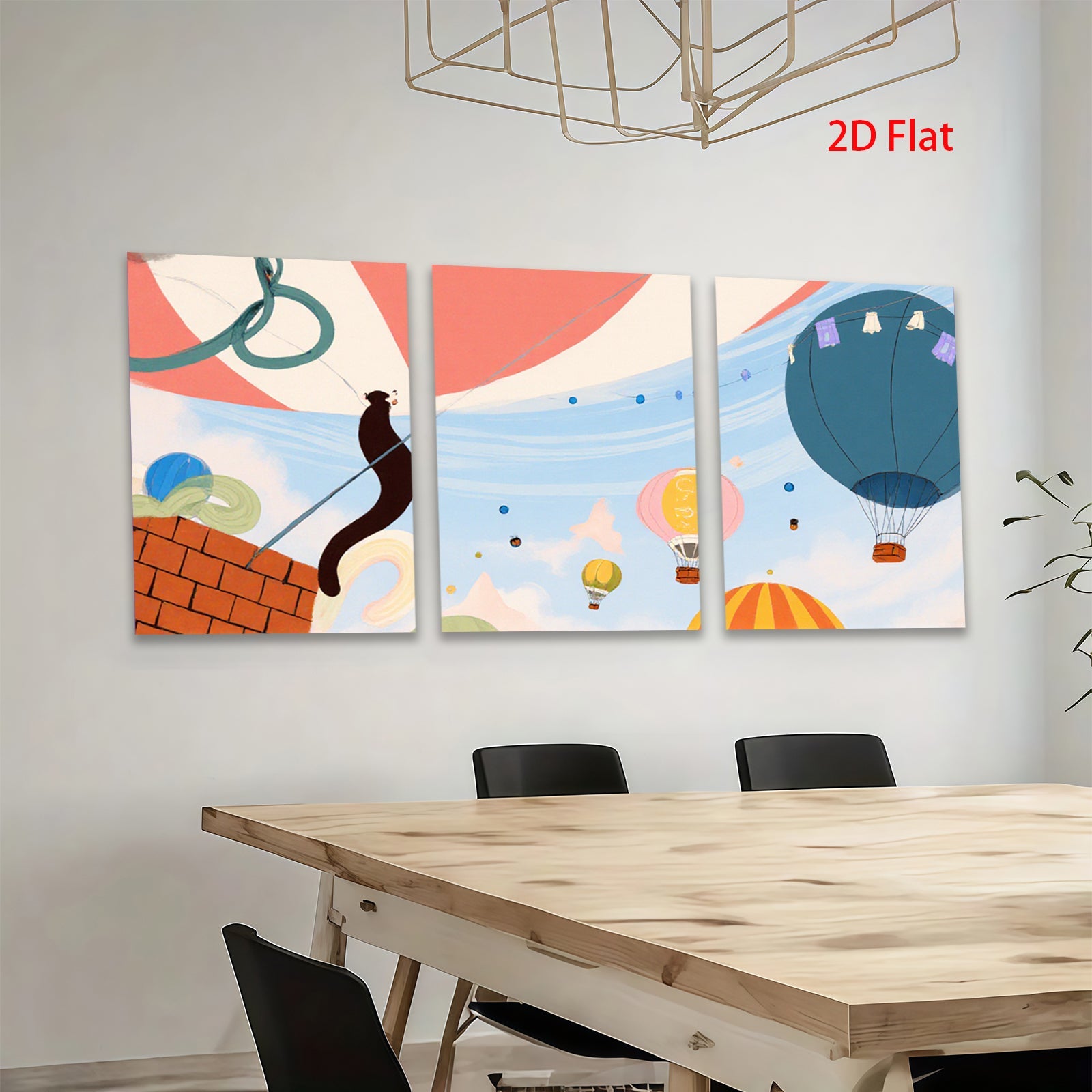 2D flat 1pc Whimsical Cat Hot Air Balloon Wall Art Kids Room Nursery Decor Living Room Modern Farmhouse Canvas Prints Ready to Hang Inspirational Gift