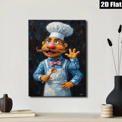 2D flat 1pc Whimsical Chef Portrait Kitchen Wall Art Dining Room Decor Farmhouse Style Living Room Canvas Prints Modern Artwork Gallery Wrapped Ready to Hang
