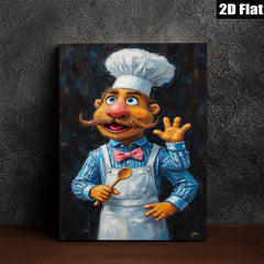 2D flat 1pc Whimsical Chef Portrait Kitchen Wall Art Dining Room Decor Farmhouse Style Living Room Canvas Prints Modern Artwork Gallery Wrapped Ready to Hang