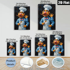 2D flat 1pc Whimsical Chef Portrait Kitchen Wall Art Dining Room Decor Farmhouse Style Living Room Canvas Prints Modern Artwork Gallery Wrapped Ready to Hang