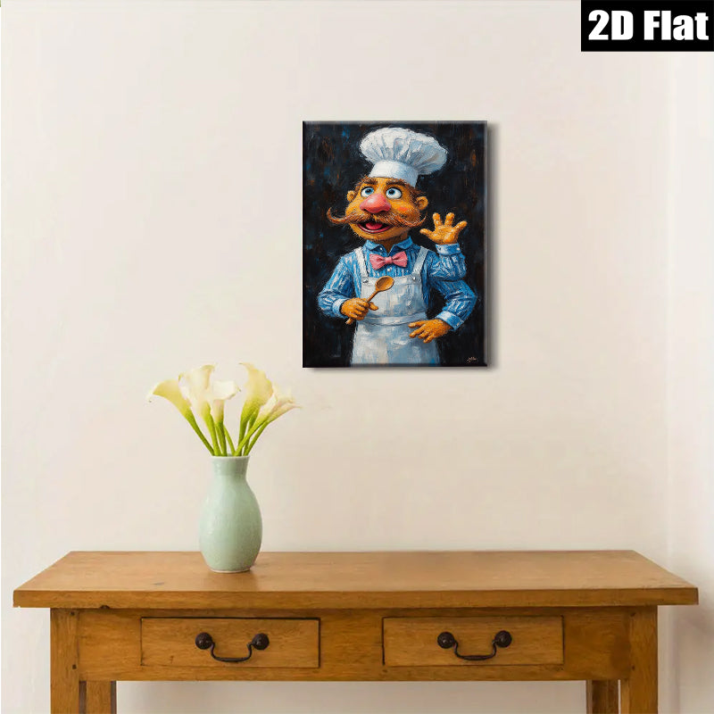 2D flat 1pc Whimsical Chef Portrait Kitchen Wall Art Dining Room Decor Farmhouse Style Living Room Canvas Prints Modern Artwork Gallery Wrapped Ready to Hang