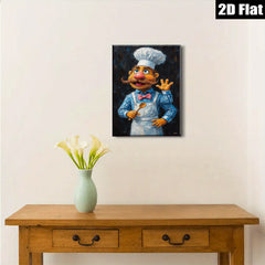 2D flat 1pc Whimsical Chef Portrait Kitchen Wall Art Dining Room Decor Farmhouse Style Living Room Canvas Prints Modern Artwork Gallery Wrapped Ready to Hang