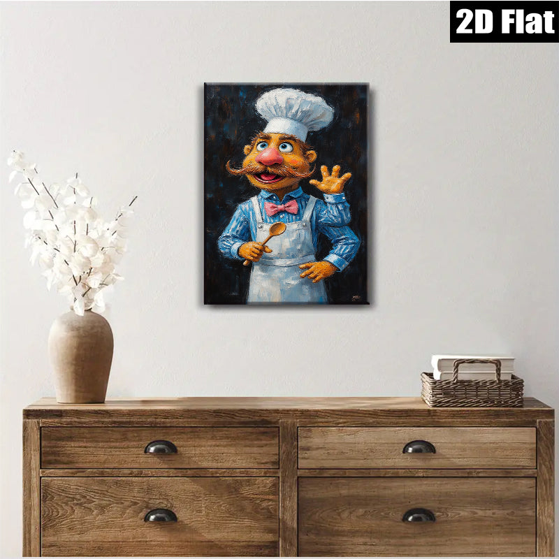 2D flat 1pc Whimsical Chef Portrait Kitchen Wall Art Dining Room Decor Farmhouse Style Living Room Canvas Prints Modern Artwork Gallery Wrapped Ready to Hang
