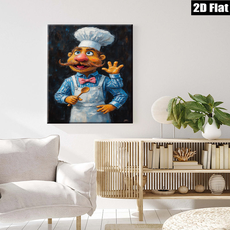 2D flat 1pc Whimsical Chef Portrait Kitchen Wall Art Dining Room Decor Farmhouse Style Living Room Canvas Prints Modern Artwork Gallery Wrapped Ready to Hang