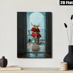 2D flat 1pc Whimsical Deer Lady Bathroom Portrait Wall Art Modern Farmhouse Decor Living Room Bedroom Canvas Prints Cozy Home Gallery Wrapped