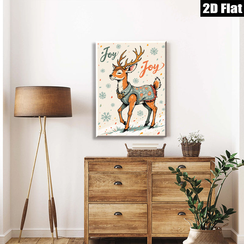 2D flat 1pc Whimsical Deer Portrait Woodland Animal Art Home Wall Decor Living Room Bedroom Farmhouse Style Gallery Wrapped Canvas Print Modern Aesthetic