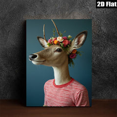 2D flat 1pc Whimsical Deer Portrait with Floral Crown Gallery Wall Art Living Room Bedroom Decor Farmhouse Style Modern Canvas Prints for Home Office Apartment