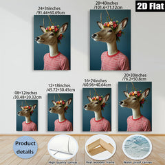 2D flat 1pc Whimsical Deer Portrait with Floral Crown Gallery Wall Art Living Room Bedroom Decor Farmhouse Style Modern Canvas Prints for Home Office Apartment