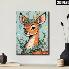 2D flat 1pc Whimsical Deer with Floral Crown Wall Art Decor for Living Room Bedroom Gallery Wrapped Canvas Prints Modern Farmhouse Style Home Decoration Cozy Aesthetic Trending Now