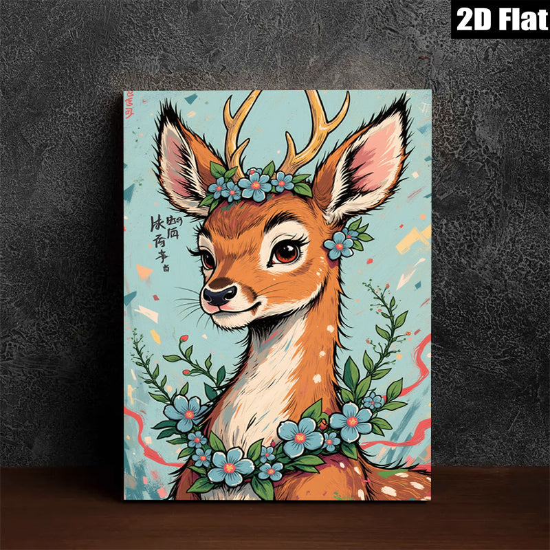 2D flat 1pc Whimsical Deer with Floral Crown Wall Art Decor for Living Room Bedroom Gallery Wrapped Canvas Prints Modern Farmhouse Style Home Decoration Cozy Aesthetic Trending Now
